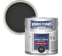 Johnstone’s - Quick Dry & Non Drip Gloss Paint for Wood & Metal - Black | Interior & Exterior | Low Odour, Water-Based Formula, Dry in 1-2 Hours | 10m2 Coverage per Litre | 2.5 L