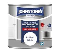 Johnstone’s - Quick Dry & Non Drip Gloss Paint for Wood & Metal - Brilliant White | Interior & Exterior | Low Odour, Water-Based Formula, Dry in 1-2 Hours | 10m2 Coverage per Litre | 250ml