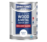 Johnstone’s - Quick Dry & Non Drip Gloss Paint for Wood & Metal - Brilliant White | Interior & Exterior | Low Odour, Water-Based Formula, Dry in 1-2
