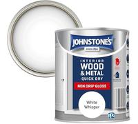 Johnstone’s - Quick Dry & Non Drip Gloss Paint for Wood & Metal - White Whisper | Interior & Exterior | Low Odour, Water-Based Formula, Dry in 1-2 Hours | 10m2 Coverage per Litre | 750ml