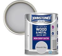 Johnstone’s - Quick Dry & Nondrip Satin Paint for Wood & Metal - Moonlit Sky | Interior & Exterior | Self-Undercoating, Low Odour, Water-Based, Dry in 1-2 Hours | 12m2 Coverage per Litre | 750ml