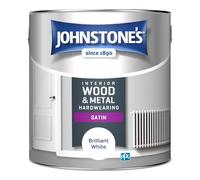 Johnstone's Interior Wood & Metal Hardwearing Satin Paint 2.5L - Brilliant White, Self-Undercoating with One-Coat Cover