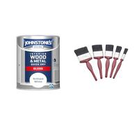 Johnstone's - Quick Dry Gloss - Brilliant White - Gloss Finish - Water Based & Fit For The Job 5 pc Mixed Sizes Paint Brush Set for a Smooth Finish with Emulsion, Gloss
