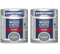 Johnstone's - Quick Dry Gloss - Steel Smoke - Gloss Finish - Water Based - Interior Wood & Metal - Radiator Paint - Low Odour - Dry in 1-2 Hours- 8m2 Coverage per Litre - 0.75 L (Pack of 2)