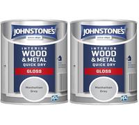 Johnstone's - Quick Dry & Non Drip Gloss Paint for Wood & Metal - Manhattan Grey | Interior & Exterior | Low Odour, Water-Based Formula, Dry in 1-2 Hours | 10m2 Coverage per Litre | 750ml (Pack of 2)