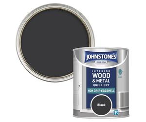 Johnstone's - Quick Dry & Nondrip Eggshell Paint for Wood & Metal - Black | Interior | Low Odour, Water-Based Formula, Dry in 1-2 Hours | 12m2 Covera