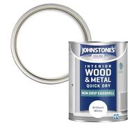 Johnstone's - Quick Dry & Nondrip Eggshell Paint for Wood & Metal - Brilliant White | Interior | Low Odour, Water-Based Formula, Dry in 1-2 Hours | 12m2 Coverage per Litre | 1.25 L