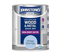 Johnstone's - Quick Dry & Nondrip Satin Paint for Wood & Metal - Vintage Duck Egg | Interior & Exterior | Self-Undercoating, Low Odour, Water-Based, Dry in 1-2 Hours | 12m2 Coverage per Litre | 750ml