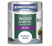 Johnstone's - Quick Dry Satin - Brilliant White- Satin Finish - Exterior Wood & Metal - Resistant to cracking & peeling - 6 years of life - 12m2 Coverage per Litre -750 ml (Pack of 1)