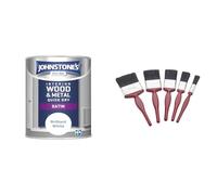 Johnstone's - Quick Dry Satin - Brilliant White - Satin Finish - Water Based & Fit For The Job 5 pc Mixed Sizes Paint Brush Set for a Smooth Finish with Emulsion, Gloss