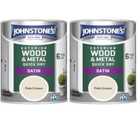 Johnstone's - Quick Dry Satin - Pale Cream - Satin Finish - Exterior Wood & Metal - Resistant to cracking & peeling - 6 years of life - 12m2 Coverage per Litre - 0.75 L (Pack of 2)