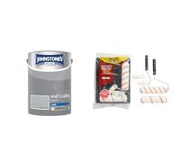 Johnstone's - Wall & Ceiling Paint - Manhattan Grey - Matt Finish - Emulsion Paint & Fit for The Job 7 Piece Roller Set, 2X 9 inch & 2X Mini Rollers, Frames