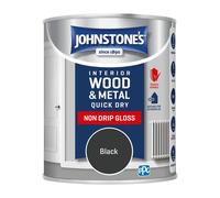 Johnstone's - Wood & Metal Paint - Gloss Finish - Black - 750ml - Water Based - Non Drip & Quick Drying - Radiator Paint - Low Odour - Dry in 1-2