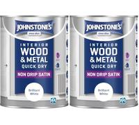 Johnstone's - Wood & Metal Paint - Satin Finish - Brilliant White - 1.25L - Water Based - Non Drip & Quick Drying - Radiator Paint - Low Odour - Dry in 1-2 Hours - 8m2 Coverage per Litre (Pack of 2)