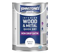 Johnstone's - Quick Dry Satin - Brilliant White - Mid Sheen - Water Based - Interior Wood & Metal - Radiator Paint - Low Odour - Dry in 1-2 Hours - 12m2 Coverage per Litre - 1.25 L