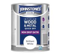 Johnstone's - Wood & Metal Paint - Satin Finish - Brilliant White - 750ml - Water Based - Non Drip & Quick Drying - Radiator Paint - Low Odour - Dry in 1-2 Hours - 8m2 Coverage per Litre