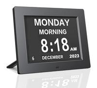 Johnziny Digital Calendar Day Clock- 8 Alarms,Dementia,Alzheimer,Memory Loss,Vision Impaired,Battery Backup Alarm Clock for Seniors/Elderly with Play Video/Photo Function