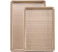 JOHO BAKING Cookie Sheet Baking Pan Set, Professional Baking Sheets for Oven, Nonstick Quarter/Jelly Roll Pans with Diamond Textured, Heavy Duty Cooking Trays, 9x13in,10x15in, 2 Pack, Gold