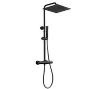 JOHO Shower Mixer Set Shower System with SUS304 Brass Handles, Anti Scald Thermostat & Height-Adjustable Wall Bracket - Black 30x30cm Shower Head
