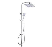 JOHO Shower Set in Stainless Steel 304 with Bathroom Shower System with Shower Bracket Adjustable Height Shower Bar Column with Overhead Rainfall Shower Angle Adjustable Chrome 25x25cm.