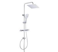 JOHO Shower Set Kit in 304 SUS with Soap Dish Shelf, Shower Holder Bracket Adjustable, Riser Rail Bar with Rainfall Shower Head Chrome 25x25cm