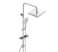 JOHO Shower Slider Rail with Adjustable Bar Column in 304 Stainless Steel Bathroom Shower Kit Set with Soap Dish, Multifunctio Handheld Showerhead,Overhead 20x20cm