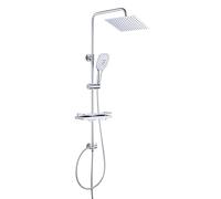 JOHO Shower Slider Rail with Adjustable Bar Column in 304 Stainless Steel Bathroom Shower Kit Set with Soap Dish, Multifunctio Handheld Showerhead,Overhead 20x20cm