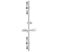 JOHO Stainless Steel Shower Rail with Support for Shower Head and Wall Fixings Adjustable to Fit Existing Holes - 100 cm Shower Rail with Chrome Shelf