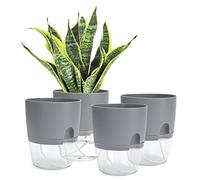 Johotone Self Watering Plant Pots Indoor Plastic Plant Pot Water Storage Modern Decorative Planter for Garden House Plants Flowers Grey 4 Pcs 6 * 7.1 Inch