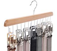 JOHOUSE Belt Hanger, Wooden Belt Organizer for Closet, Tie Rack with 14 Hooks, Durable Space Saver for Bra, Tank Top, Scarf