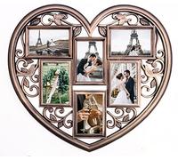 JOICE GIFT Gold Wall Large Hanging Heart Shape Collage Picture Frame 6 Opening 4" x 6"
