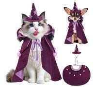 JOICEE 2 Packs Halloween Cat Costumes, Small Funny Purple Halloween Cat Wizard Cape Adjustable Pet Wizard Cloak for Little Dogs Cats Puppy Cosplay Party