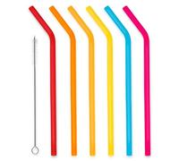 Joie Reusable Silicone Straws - Set of 6 Rainbow Flexible Straws with Cleaning Brush