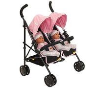 Joie Aire Twin Pushchair | Childrens Double Stroller Pram In Black & Pink | Childrens Baby Doll Stroller Toy Umbrella Fold Stroller | Role Play Toy Dolls Buggy Pushchair | Ages 3+