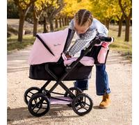 Joie Baby Doll Pram | Kids Pushchair Adjustable Hood | Black & Pink Lightweight Folding Stroller with Underseat Storage | Toy Travel System for Ages 3+