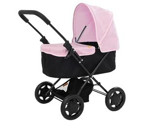 Joie Baby Doll Pram | Kids Pushchair with Removable Apron & Adjustable Hood | Black & Pink Lightweight Folding Stroller with Underseat Storage | Toy Travel System for Ages 3+