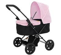 Joie Baby Doll Pram | Kids Pushchair with Removable Apron & Adjustable Hood | Lightweight Folding Stroller with Storage | Black & Pink Toy Pram for Children Ages 3+