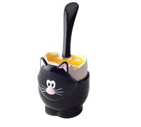 Joie Cat Egg Cup and Spoon - Fun & Whimsical Soft-Boiled Egg Holder, BPA-Free, Assorted Black or White