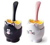 Joie Cat Egg Cup Set, 2-Piece, Assorted Colors (Black or White), Durable and Easy to Clean, 8 cm x 12.5 cm