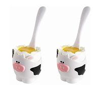 Joie Cow Egg Cup and Spoon Set, 2-Piece Soft-Boiled Egg Holder, White, 1 count