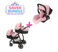 Joie Evalite Dolls Pram - 9 Play Modes + Joie I-Gemm Dolls Car Seat - Pink & Black