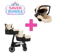 Joie Evalite Dolls Pram - 9 Play Modes + Joie I-Gemm Dolls Car Seat - Stone & Black