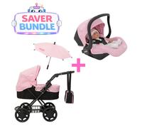 Joie Junior Classic Pram - Joie I-Gemm Dolls Car Seat - Pink & Black Bundle