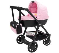 Joie Junior Mytrax Dolls Pram | Single Pushchair With Detachable Carry Cot | Includes Matching Changing Bag & Under Seat Storage | Travel System In Black & Pink With Adjustable Handle Height | Ages 3+