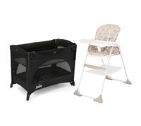 Joie Kubbie Sleep Travel Cot & Mimzy Snacker Highchair - Shale/Cosmo Tan