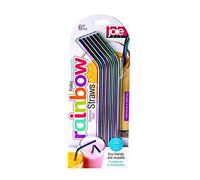 Joie Reusable Iridescent Metal Straws - Set of 6 Stainless Steel Drinking Straws with Cleaning Brush, Eco-Friendly & Durable, Rainbow