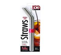 Joie 12685 Set of 6 Metal Straws with Cleaning Brush & Case Reusable Stainless Steel, Silver