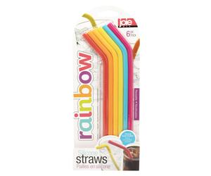 Joie Reusable Silicone Straws, Set of 6 with Cleaning Brush, Rainbow, 6 count