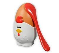 Joie Rooster Egg Cup Set, 2-Piece Soft and Hard-Boiled Egg Holder with Spoon, Deep Pink