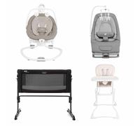 Joie Swing, Crib, Bouncer & Highchair 4-Piece Bundle - Walnut/Shale/Arctic/Fleck